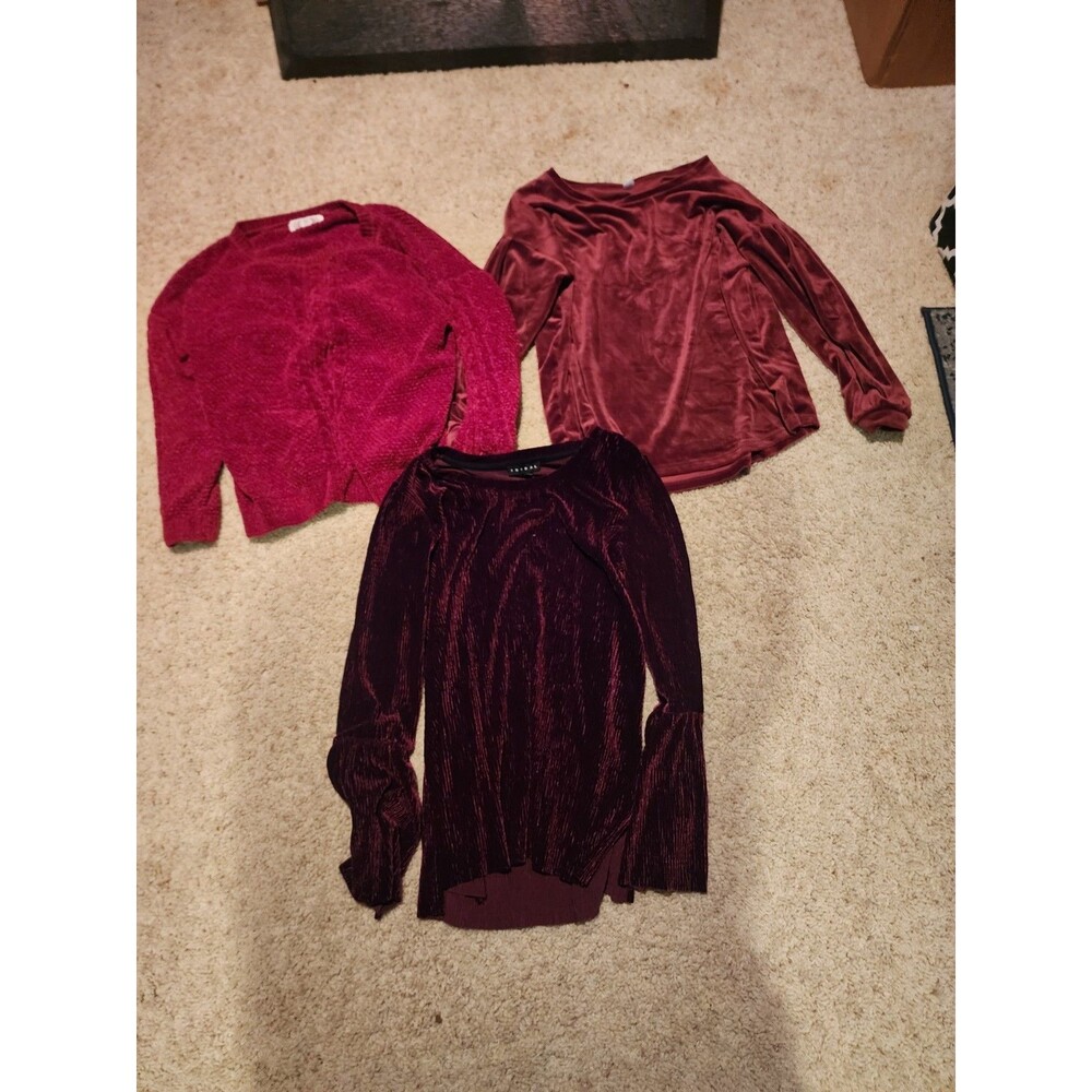 Womens Fall Top Bundle Size S M Chenille Velvet Ribbed Sweater Lot Burgundy